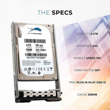 Cargar imagen en el visor de la galería, 2.4TB 10K SAS 12G 2.5&quot; 256MB Cache HDD for Dell PowerEdge Servers | Enterprise Hard Drive in G13 Tray | Compatible with PE Rack Tower Blades 400-AUQX 400-AVBX W9MNK 0W9MNK-FoxTI
