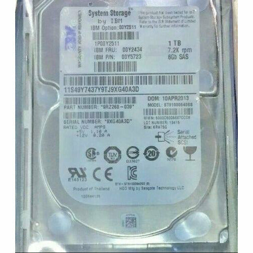 IBM 00Y2511 00Y2434 81Y3911 00Y5723 1TB 7.2K 6G 2.5