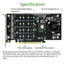 Cargar imagen en el visor de la galería, Controladora Quad M.2 M-key NVMe Slot PCIe 3.0 x16 Bifurcation Riser Controller Card Non-RAID - MFerraz Tecnologia
